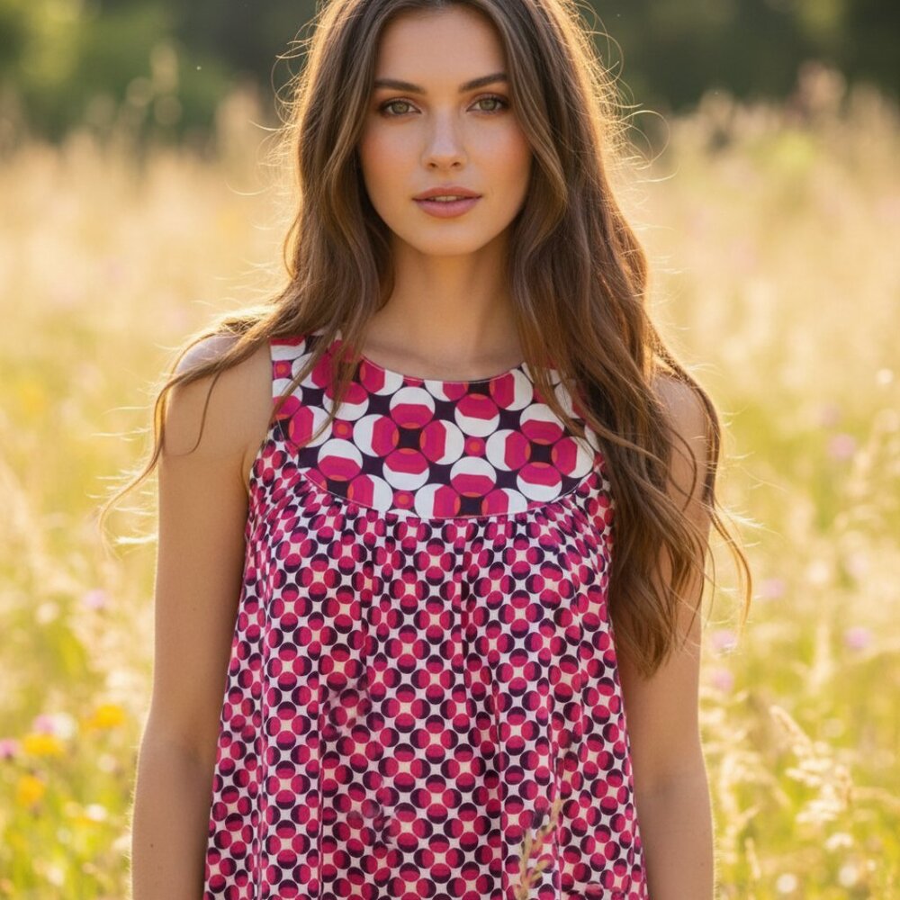 Banana Republic Pink Purple Top S Boho Chic Tank Retro Casual Mod Coastal